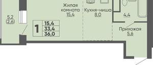 Студия квартира, вторичка, 36м2, 14/16 этаж