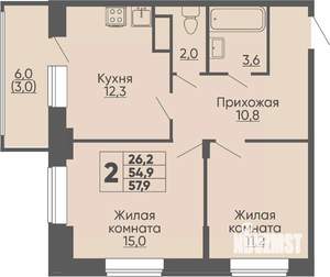2-к квартира, вторичка, 58м2, 11/16 этаж