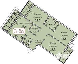 3-к квартира, вторичка, 103м2, 4/8 этаж
