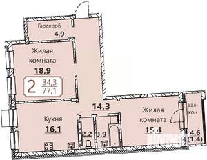 2-к квартира, вторичка, 77м2, 6/8 этаж