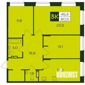 3-к квартира, вторичка, 81м2, 2/12 этаж