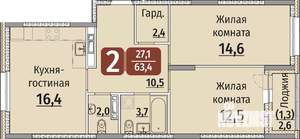 2-к квартира, строящийся дом, 65м2, 5/9 этаж