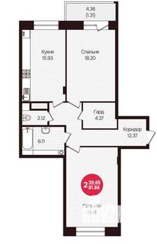 2-к квартира, вторичка, 82м2, 4/16 этаж