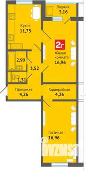 2-к квартира, строящийся дом, 65м2, 11/16 этаж