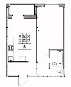 1-к квартира, строящийся дом, 43м2, 19/24 этаж