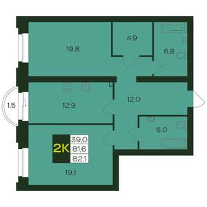2-к квартира, вторичка, 82м2, 3/9 этаж