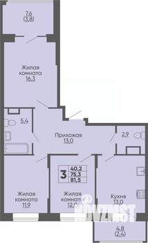 3-к квартира, строящийся дом, 82м2, 5/16 этаж
