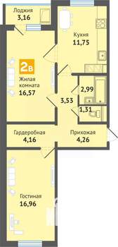 2-к квартира, строящийся дом, 64м2, 13/16 этаж