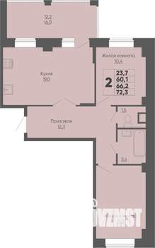 2-к квартира, строящийся дом, 72м2, 5/16 этаж