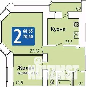 2-к квартира, вторичка, 71м2, 12/16 этаж