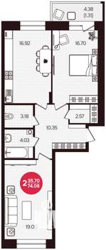 2-к квартира, вторичка, 74м2, 2/16 этаж