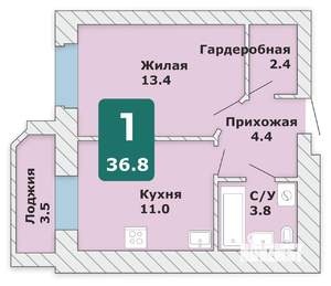 1-к квартира, вторичка, 37м2, 6/9 этаж