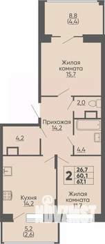 2-к квартира, вторичка, 67м2, 14/16 этаж