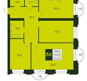 3-к квартира, вторичка, 104м2, 6/12 этаж