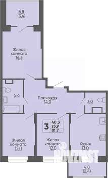 3-к квартира, строящийся дом, 82м2, 11/16 этаж