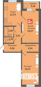 2-к квартира, строящийся дом, 64м2, 10/16 этаж