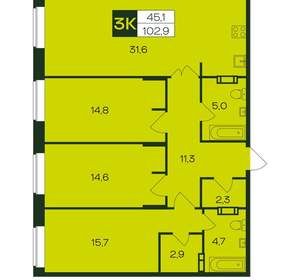 3-к квартира, вторичка, 103м2, 2/12 этаж