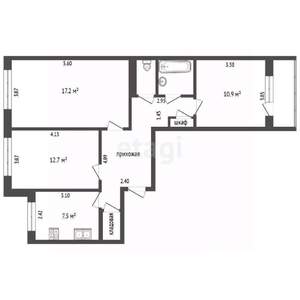 3-к квартира, вторичка, 66м2, 5/9 этаж