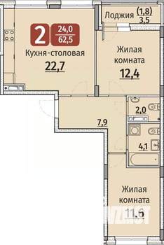 2-к квартира, вторичка, 64м2, 3/9 этаж