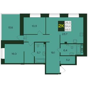 2-к квартира, вторичка, 89м2, 6/8 этаж