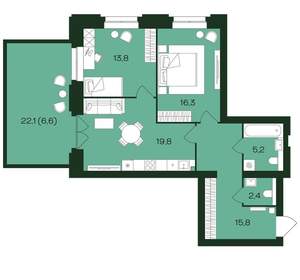 2-к квартира, вторичка, 80м2, 1/9 этаж