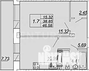 1-к квартира, вторичка, 48м2, 12/25 этаж