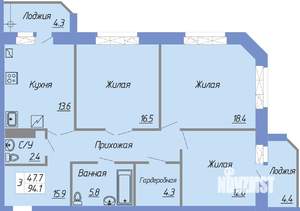 3-к квартира, вторичка, 94м2, 5/6 этаж