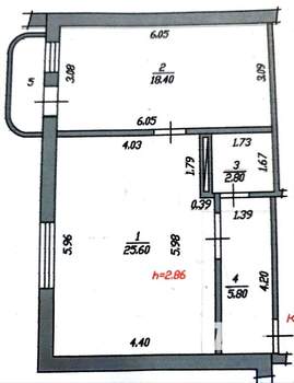 1-к квартира, вторичка, 54м2, 9/9 этаж