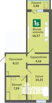 1-к квартира, строящийся дом, 54м2, 10/16 этаж