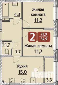 2-к квартира, вторичка, 55м2, 8/17 этаж