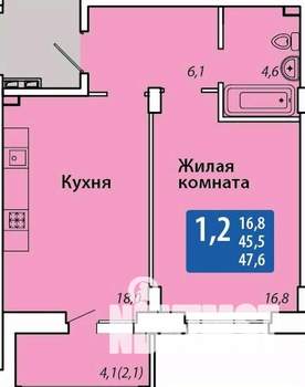 1-к квартира, строящийся дом, 48м2, 2/14 этаж