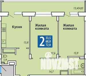 2-к квартира, строящийся дом, 72м2, 12/14 этаж