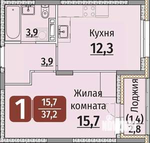 1-к квартира, строящийся дом, 39м2, 2/9 этаж