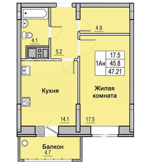 1-к квартира, вторичка, 52м2, 6/16 этаж