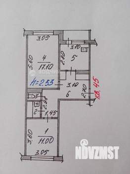 2-к квартира, вторичка, 54м2, 5/5 этаж