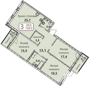 3-к квартира, вторичка, 105м2, 1/8 этаж