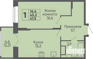 1-к квартира, строящийся дом, 48м2, 7/16 этаж