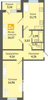 2-к квартира, вторичка, 64м2, 16/16 этаж