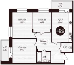 3-к квартира, вторичка, 87м2, 2/16 этаж