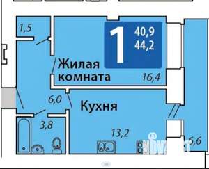 1-к квартира, вторичка, 44м2, 5/16 этаж