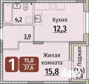 1-к квартира, строящийся дом, 39м2, 1/9 этаж