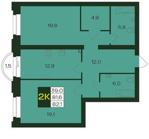 2-к квартира, вторичка, 82м2, 5/9 этаж