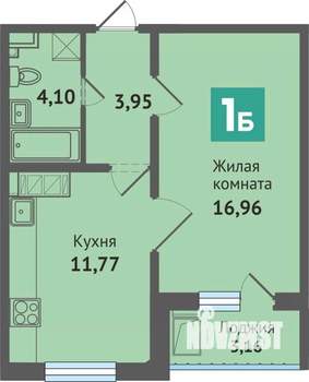1-к квартира, строящийся дом, 40м2, 10/16 этаж