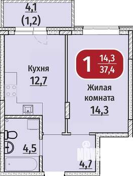 1-к квартира, вторичка, 37м2, 1/9 этаж