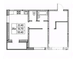 2-к квартира, строящийся дом, 55м2, 24/24 этаж