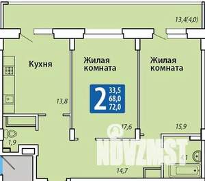 2-к квартира, строящийся дом, 72м2, 8/14 этаж