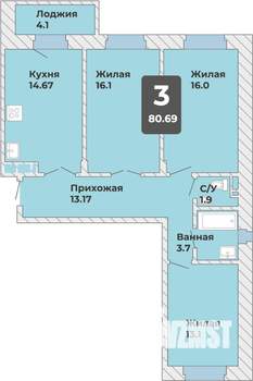 3-к квартира, строящийся дом, 81м2, 3/14 этаж