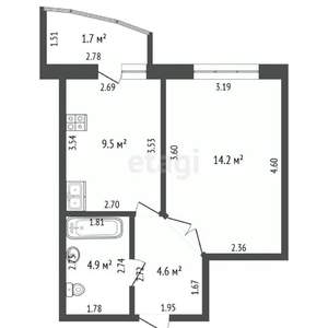 1-к квартира, вторичка, 33м2, 1/12 этаж