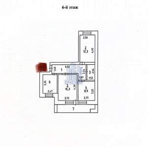 3-к квартира, вторичка, 62м2, 6/9 этаж