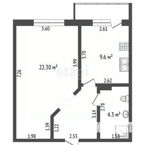 1-к квартира, вторичка, 43м2, 2/9 этаж